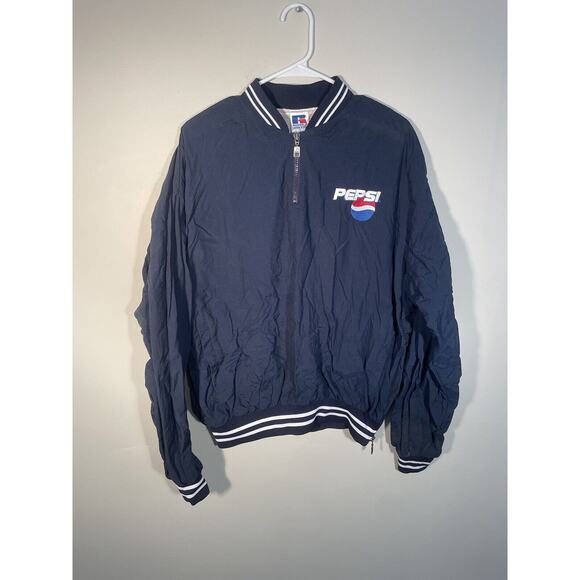 Pepsi Cola Russell Athletic Jacket Mens L Blue Windbreaker 1/4 Zip Pullover - Picture 1 of 11